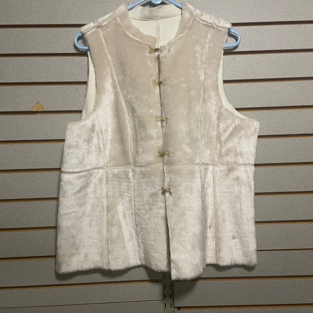 Faux‎ Fur L Vest Womens Sleeveless Winter Coat Ivory Cream Layering Vest